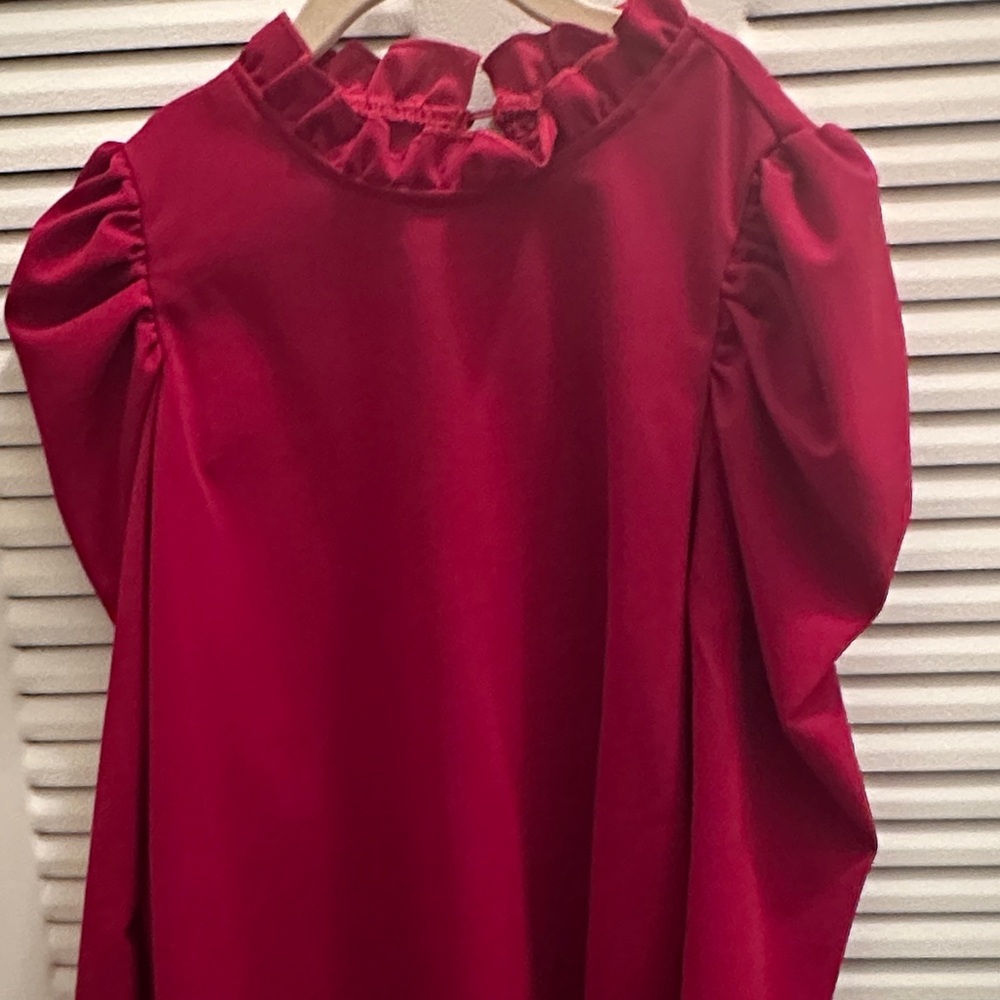 SHEIN Kids Blouse in Vibrant Red with Ruffle Neck